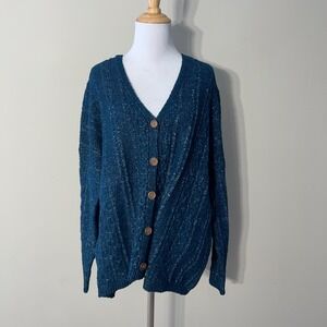 Natural Life Grandpa Cardigan Sweater Womens Medium Blue Cable Knit Button Up M